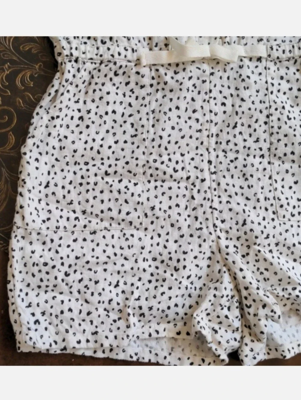 Old Navy Linen Blend Romper Size Girl's XL (14) White & Black Leopard Print EUC